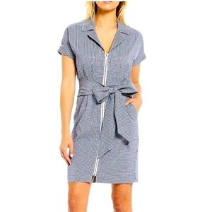 LDT Navy and White Gingham Dress Bow Wrinkle Free